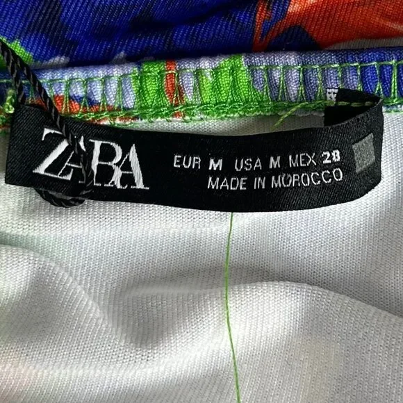 Zara Floral One Shoulder Bodysuit Multicolor Medium Blue New - Picture 5 of 8